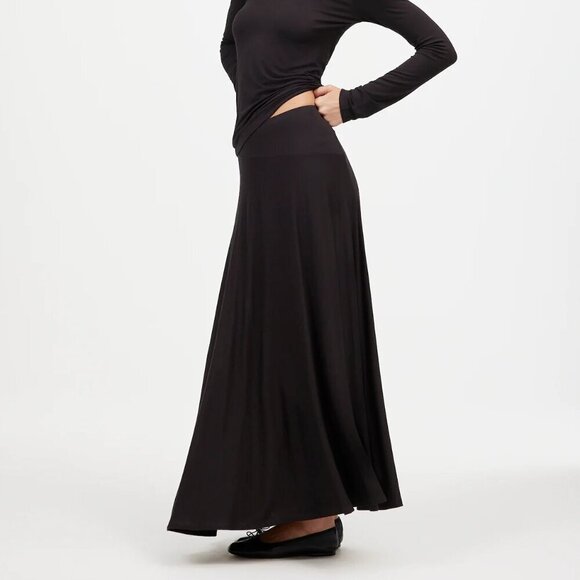 Madewell Flowy Jersey Asymmetric-Seam Midi Skirt Black Size XL NWT - Picture 2 of 10